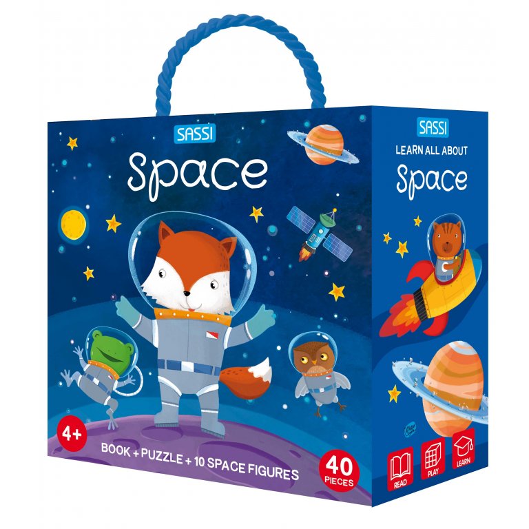 Sassi: Space Book + Puzzle + 10 Space Figures 40 pieces