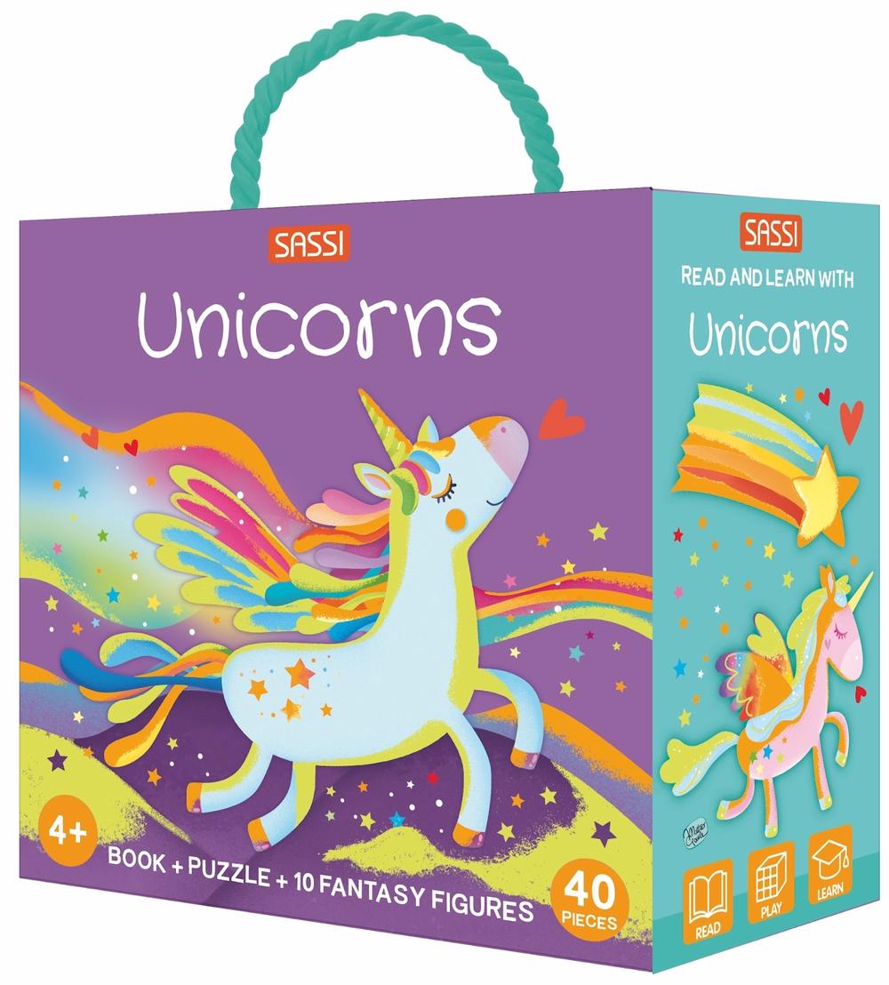 Sassi: Unicorns Book + Puzzle + 10 Fantasy Figures 40 pieces