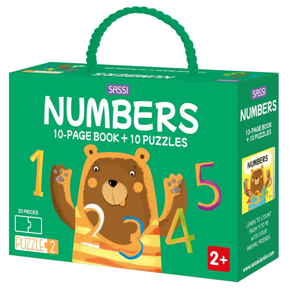 Sassi: Numbers 10-Page Book + 10 Puzzles 20 Pieces