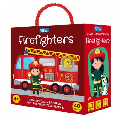 Sassi: Firefighters Book + Puzzle + 4 Figures 40 pieces